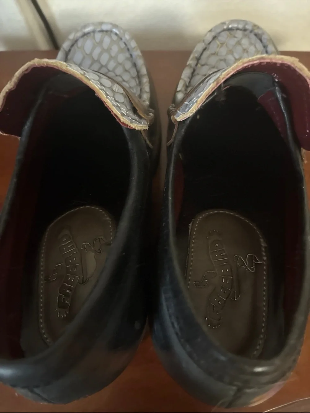Freebird Black Leather & Lavender Textured Penny Loafer Heels - Women's 7 - Picture 4 of 5